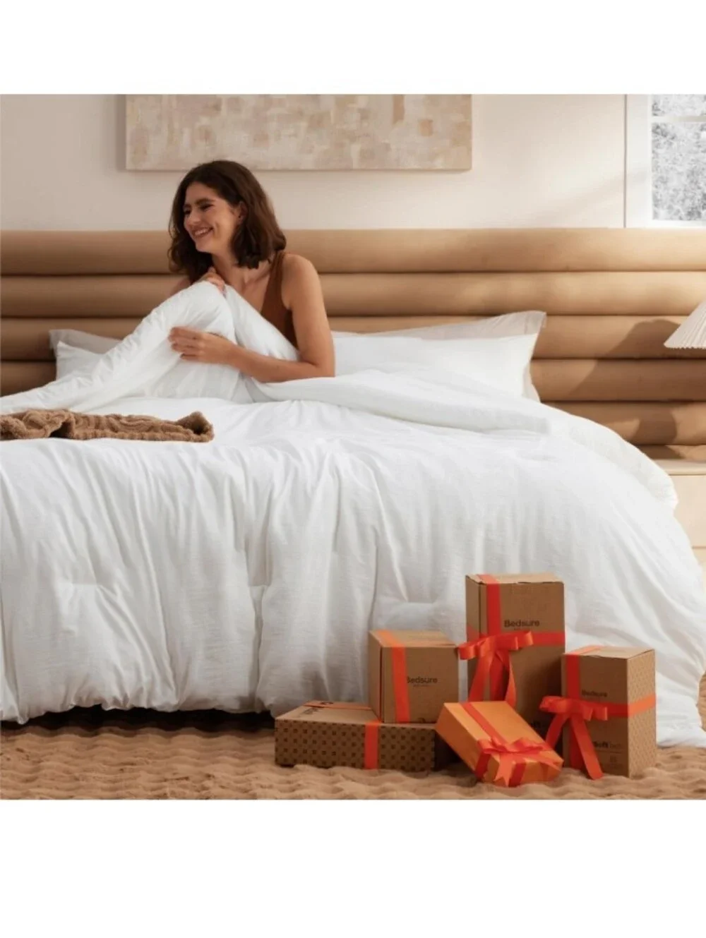 Bedsure Queen Comforter Set Prewashed Soft Bedding Set 3Pcs White 90